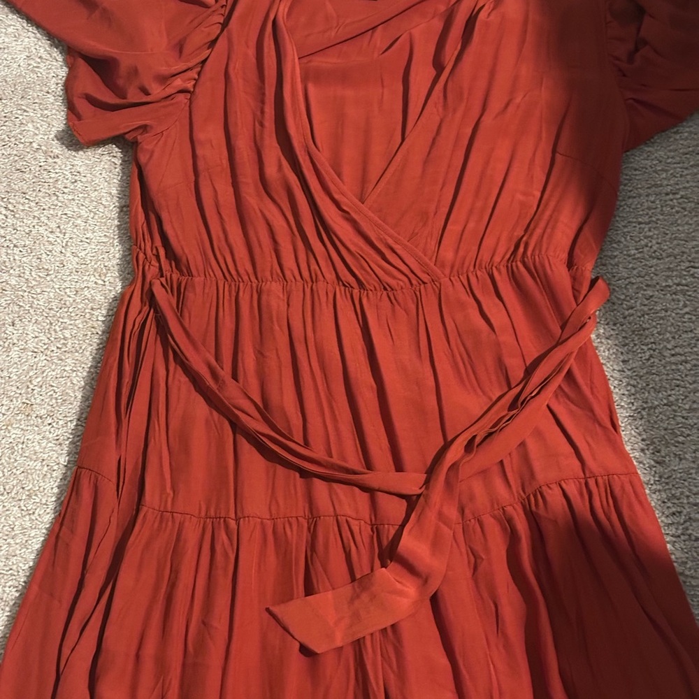 SHEIN Orange Ruched Wrap Sundress